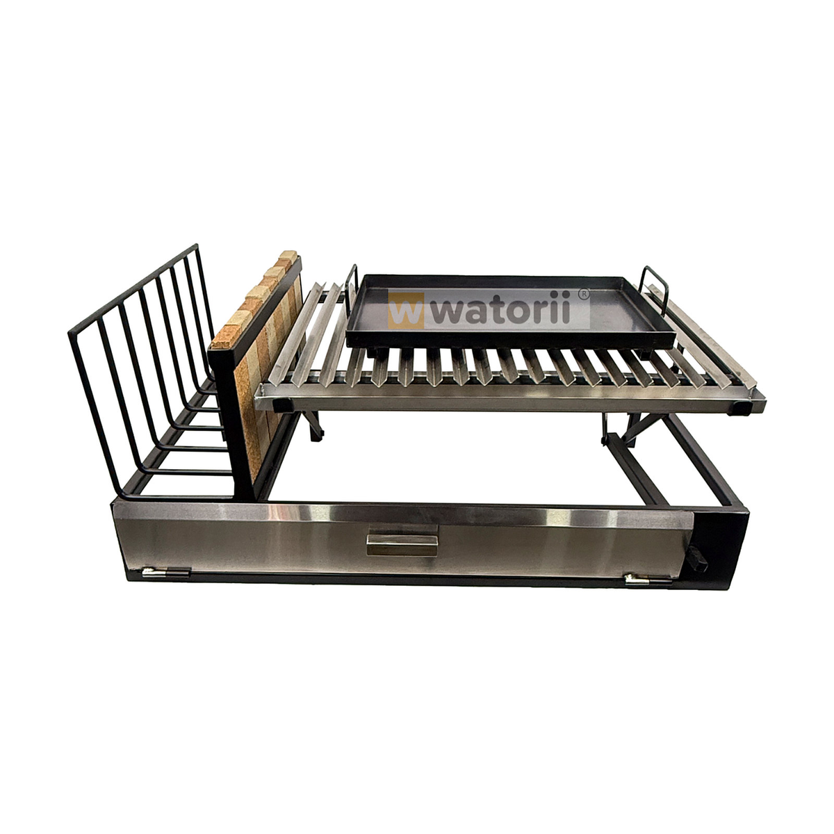 Parrilla a Carbón 100×55 1 Elevación + Leñero y Plancha – vista 3