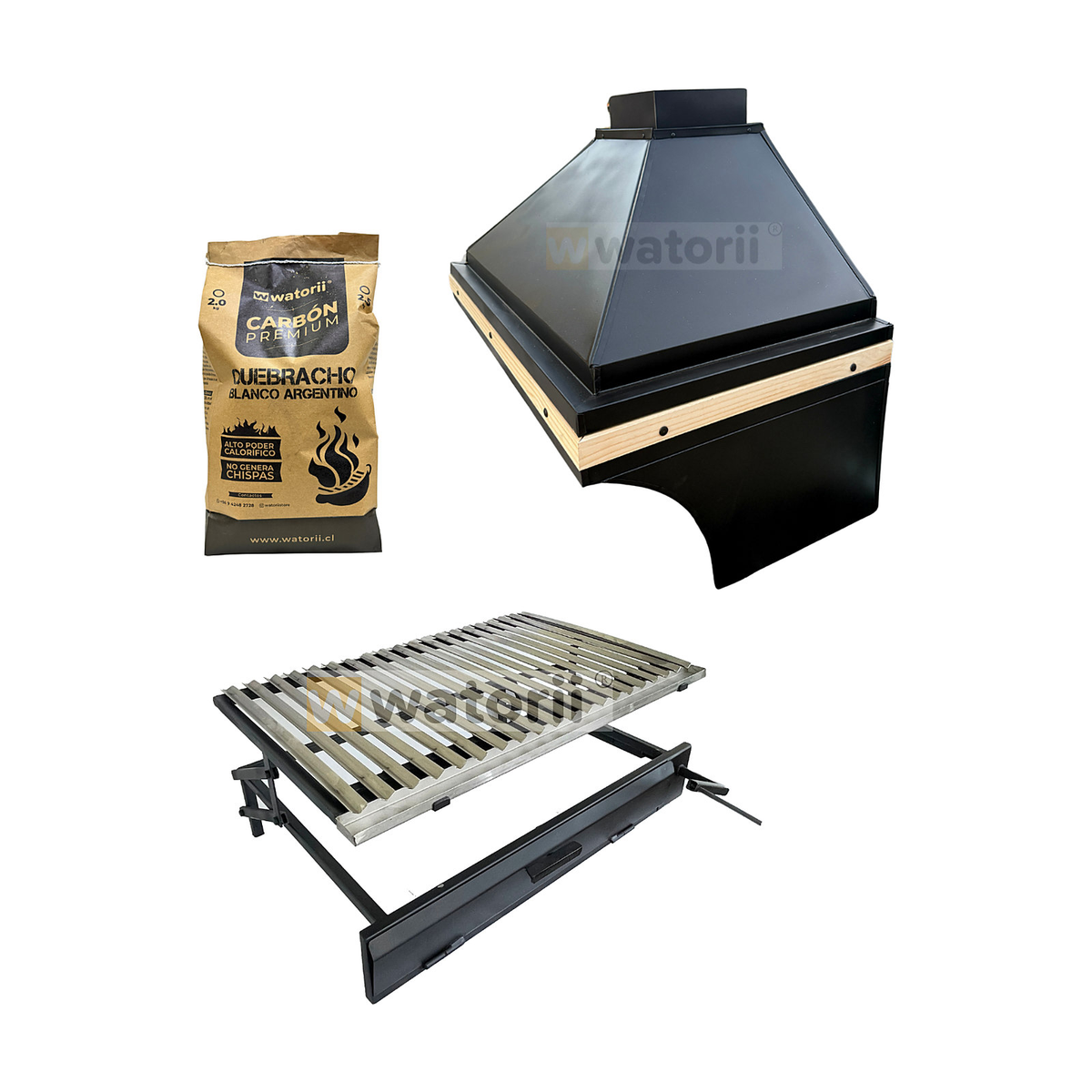 Pack Campana Lisa con Madera 100×60 + Parrilla W800 80×55 – Watorii