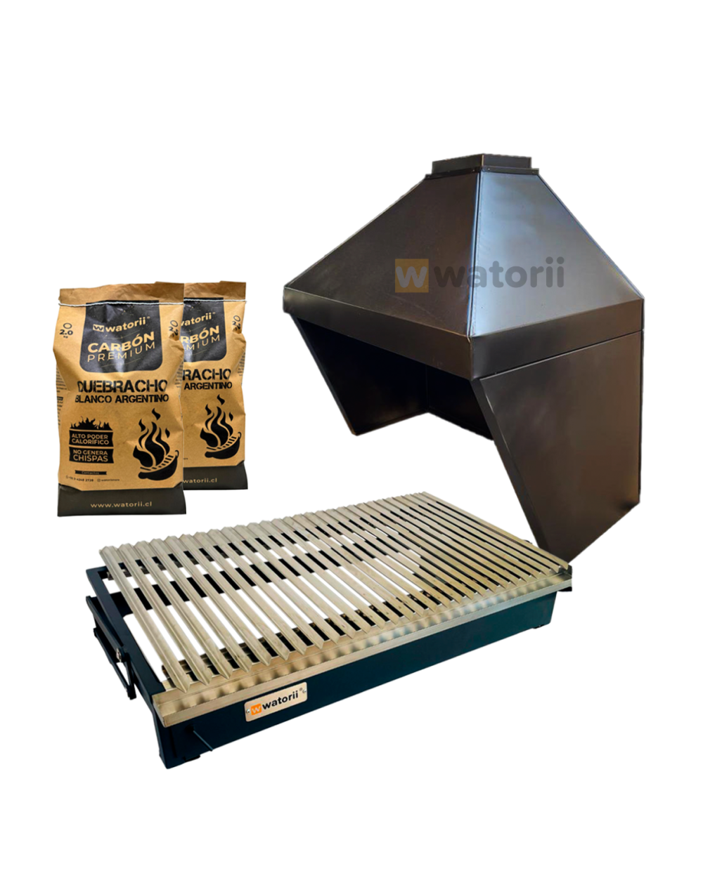 Pack Campana Lisa + Parrilla Black Iron W800 WATORII + 05 Kg de Carbón