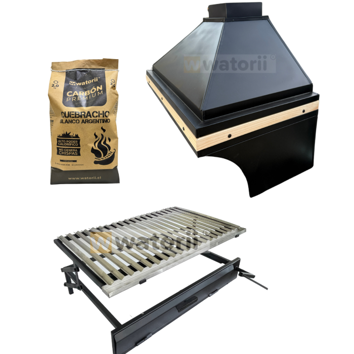 Pack Campana Lisa con Madera + Parrilla W800 WATORII + 2,5 Kg de Carbón Quebracho Blanco Argentino