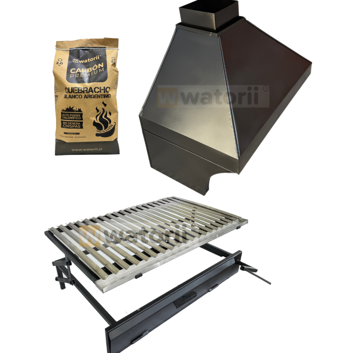 Pack Campana Lisa sin Madera + Parrilla W800 WATORII + 2,5 Kg de Carbón Quebracho Blanco Argentino