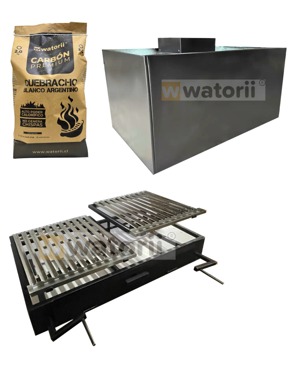 PACK CAMPANA MEDITERRÁNEA + PARRILLA DOBLE ELEVACIÓN 100 X 55 WATORII + 2,5 KG DE CARBÓN - Imagen 2
