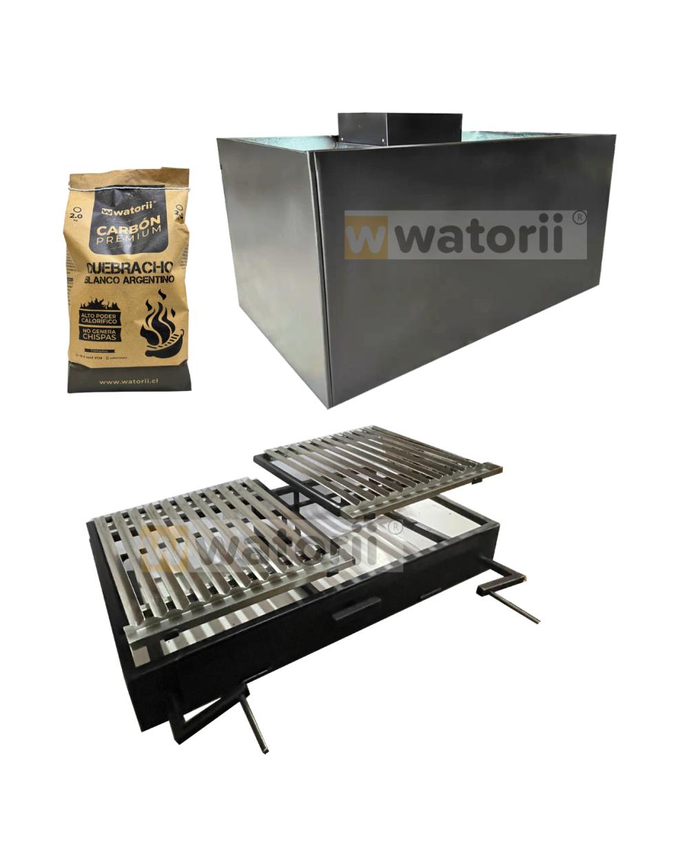 PACK CAMPANA MEDITERRÁNEA + PARRILLA DOBLE ELEVACIÓN 100 X 55 WATORII + 2,5 KG DE CARBÓN