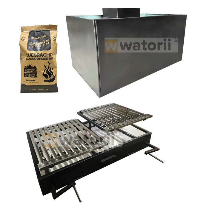 PACK CAMPANA MEDITERRÁNEA + PARRILLA DOBLE ELEVACIÓN 100 X 55 WATORII + 2,5 KG DE CARBÓN