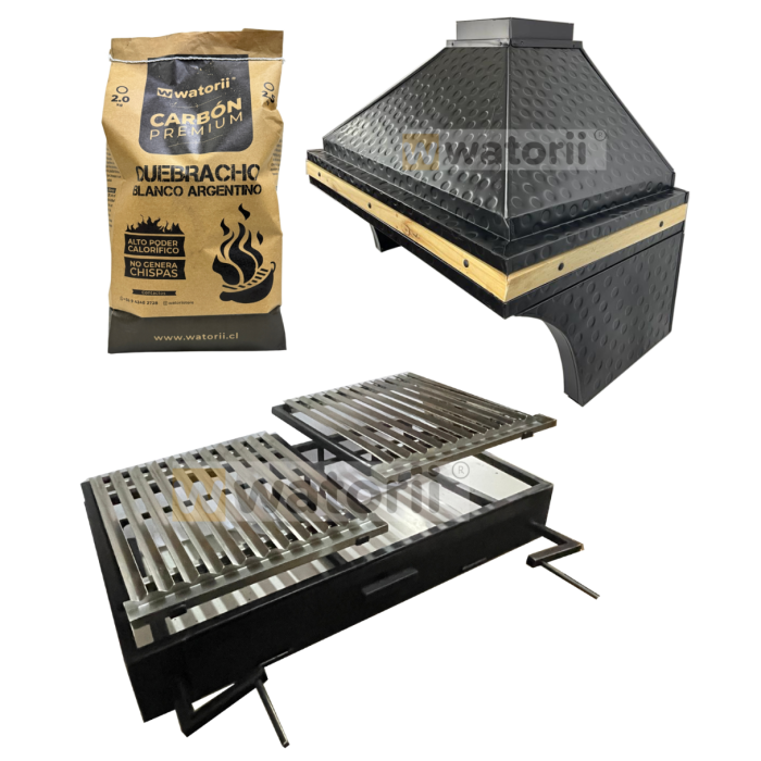Pack Campana Martillada + Parrilla DOBLE 100X55 + 2,5 Kg de Carbón Quebracho Blanco Argentino
