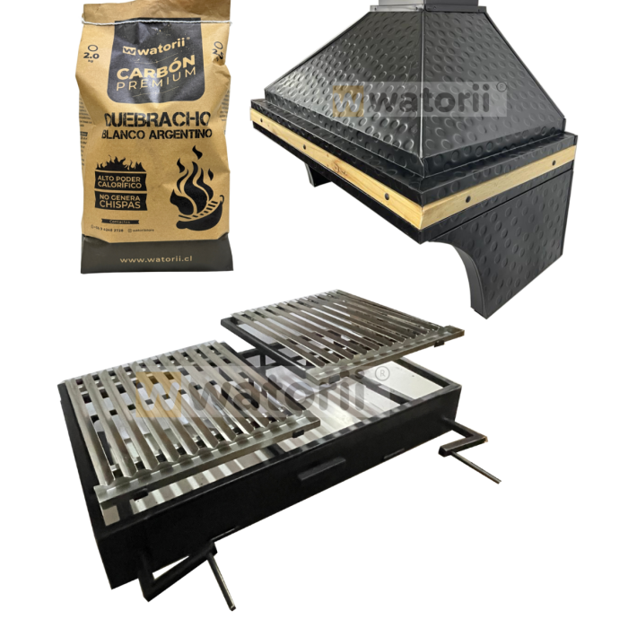 Pack Campana Martillada + Parrilla Doble 93 X 53 WATORII + 2,5 Kg de Carbón Quebracho Blanco Argentino